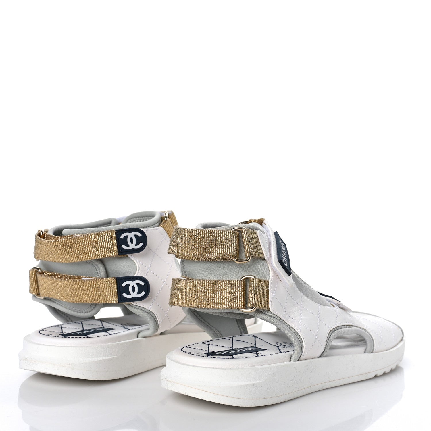 Chanel Goatskin Fabric Gladiator Sandals 40.5 White Light Grey Navy Blue 4 of 9