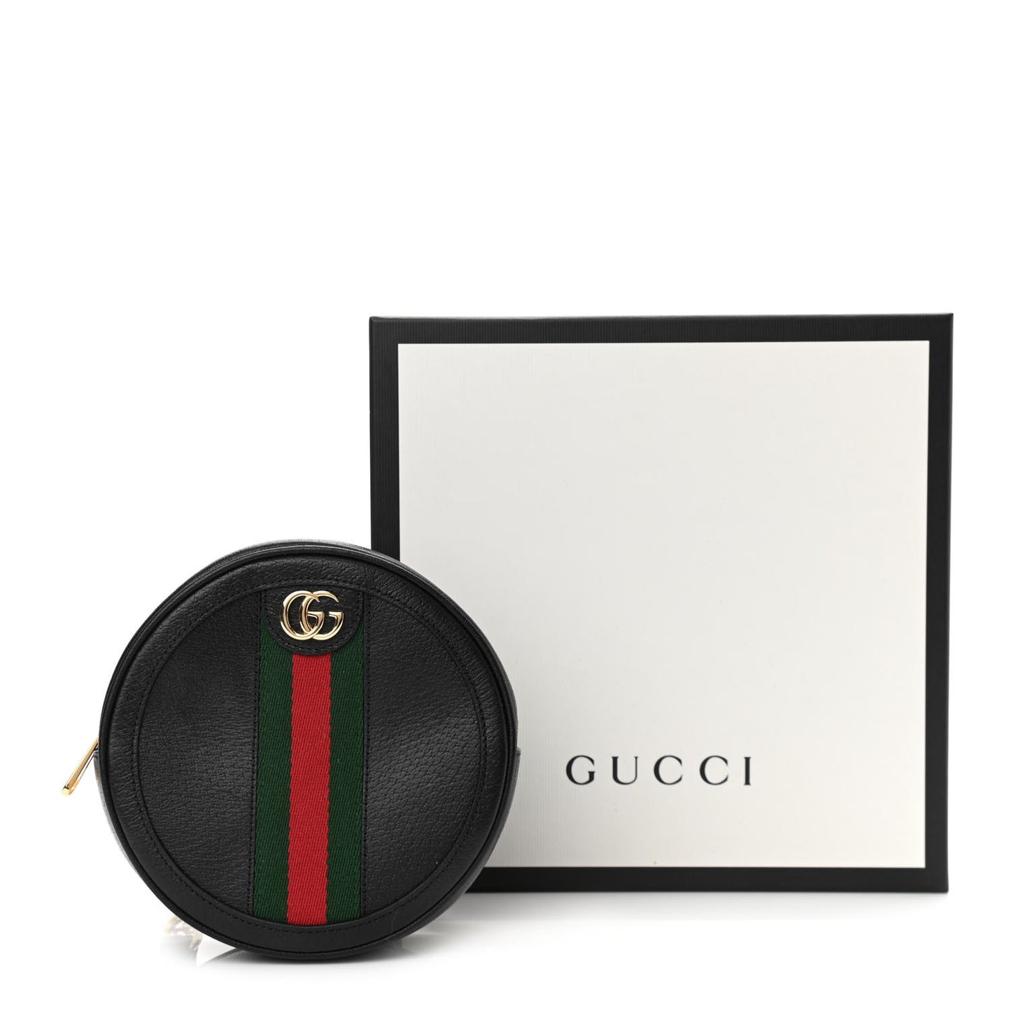Grained Calfskin Web Mini Ophidia Round Backpack Black