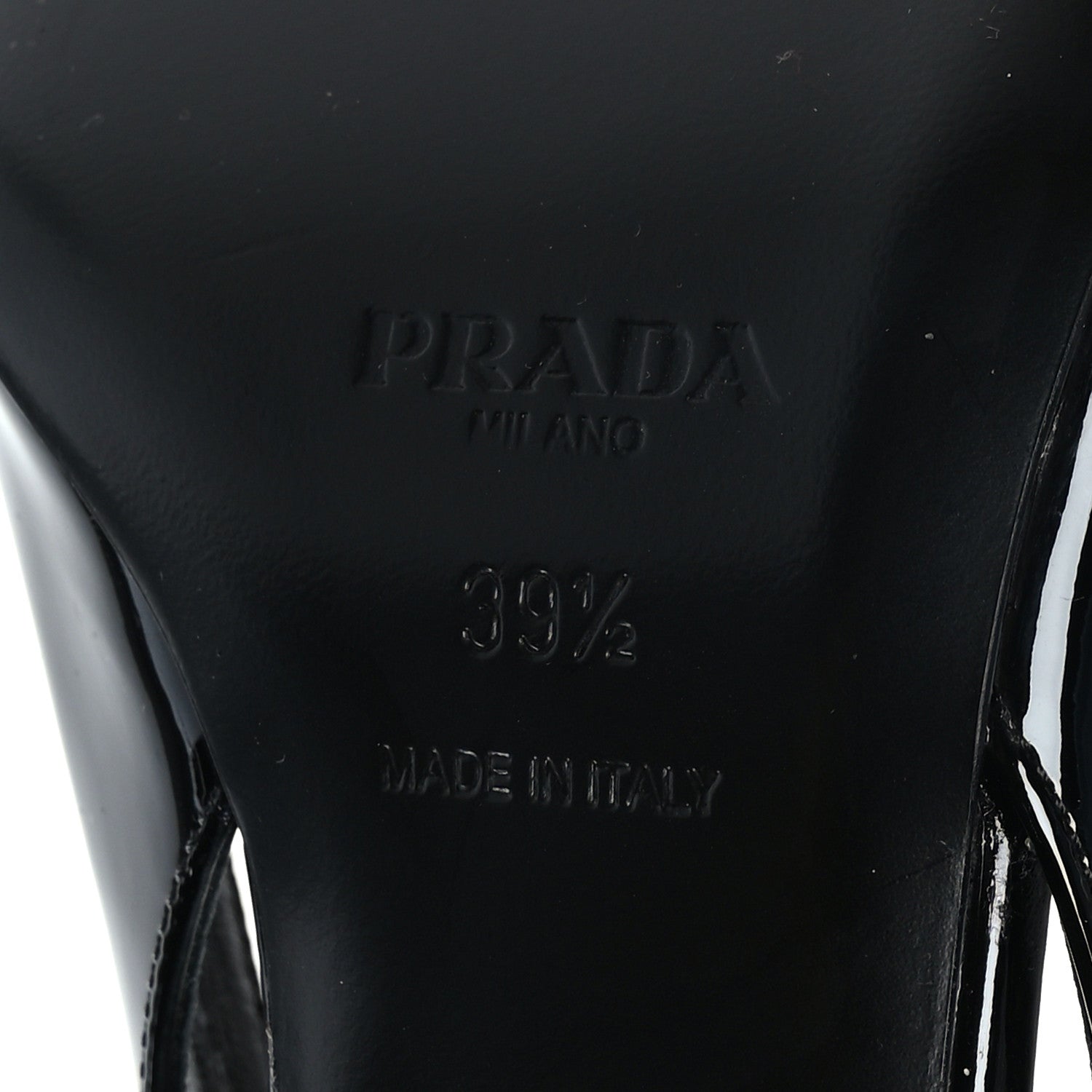 Prada Patent Calfskin Logo Pointed Toe Slingback Wedges 39.5 Black 7 of 7