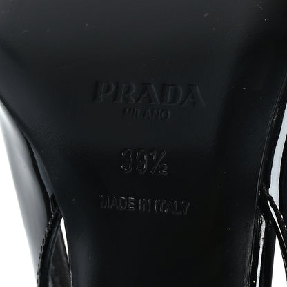 Prada Patent Calfskin Logo Pointed Toe Slingback Wedges 39.5 Black 7 of 7