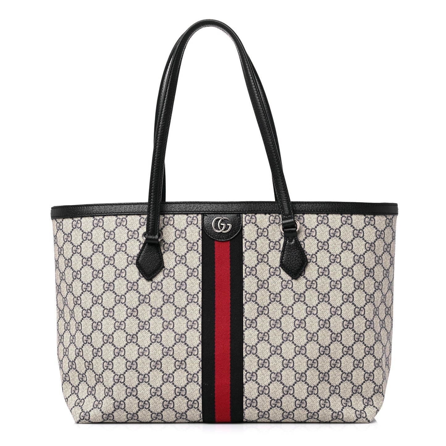 GG Supreme Monogram Textured Calfskin Web Medium Ophidia Shopping Tote Beige Blue