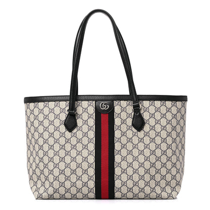 Gucci GG Supreme Monogram Textured Calfskin Web Medium Ophidia Shopping Tote Beige Blue 1 of 11