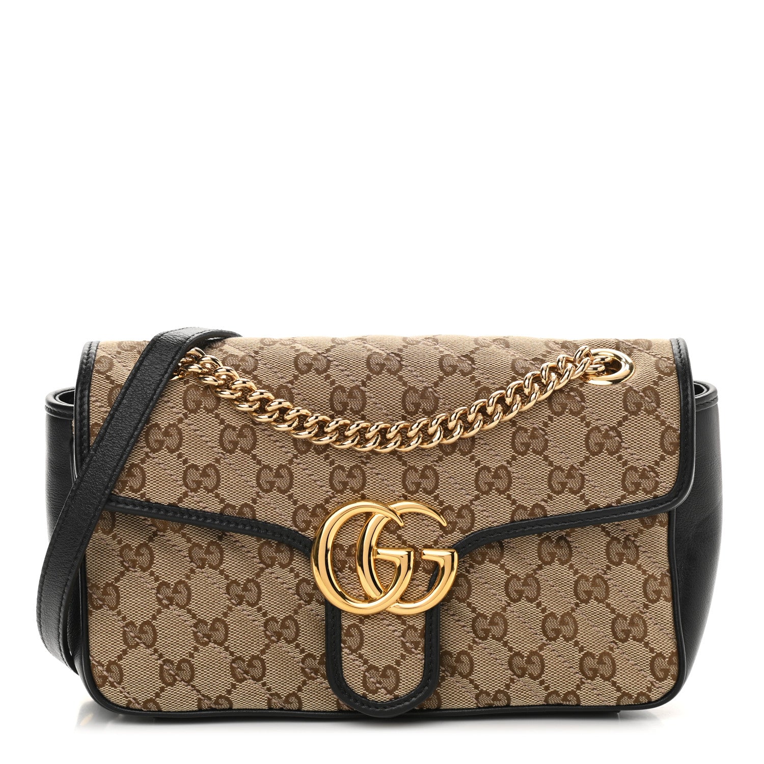 Gucci Monogram Matelasse Diagonal Small GG Marmont Shoulder Bag Beige Black 1 of 10