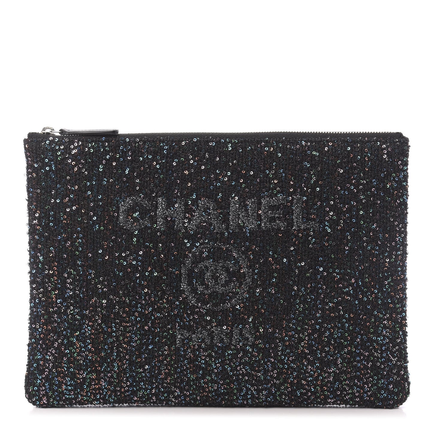 Canvas Sequin Medium Deauville Cosmetic Pouch Black
