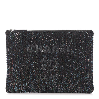 Chanel Canvas Sequin Medium Deauville Cosmetic Pouch Black 1 of 11