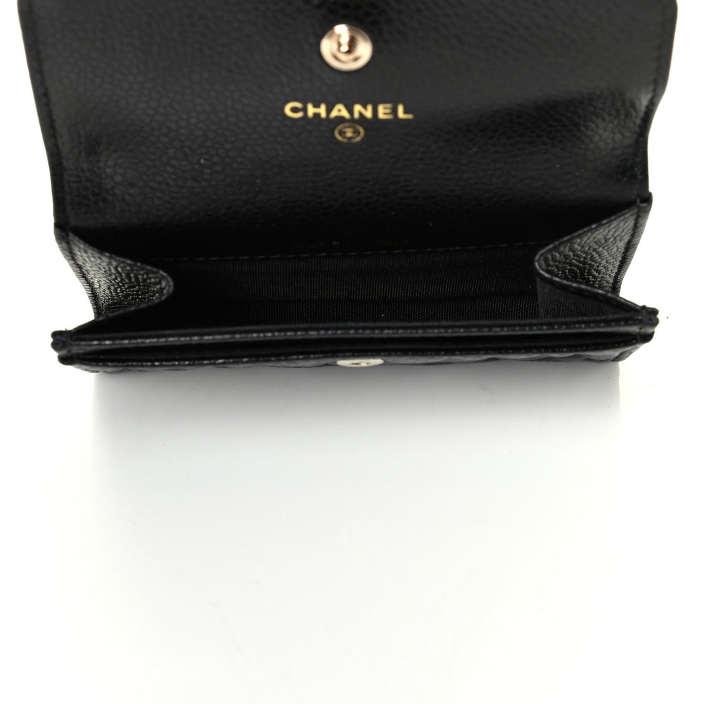 Caviar Camellia Embossed Card Holder Wallet Black