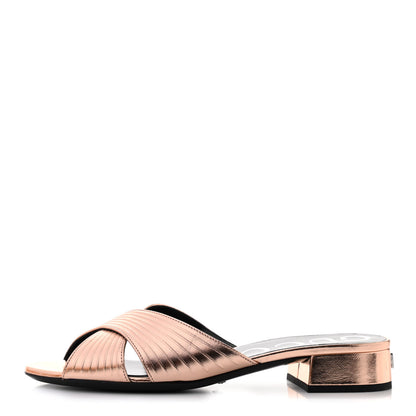 Gucci Metallic Nappa Crossover Flat Slide Sandals 37 Rose Gold 1 of 9
