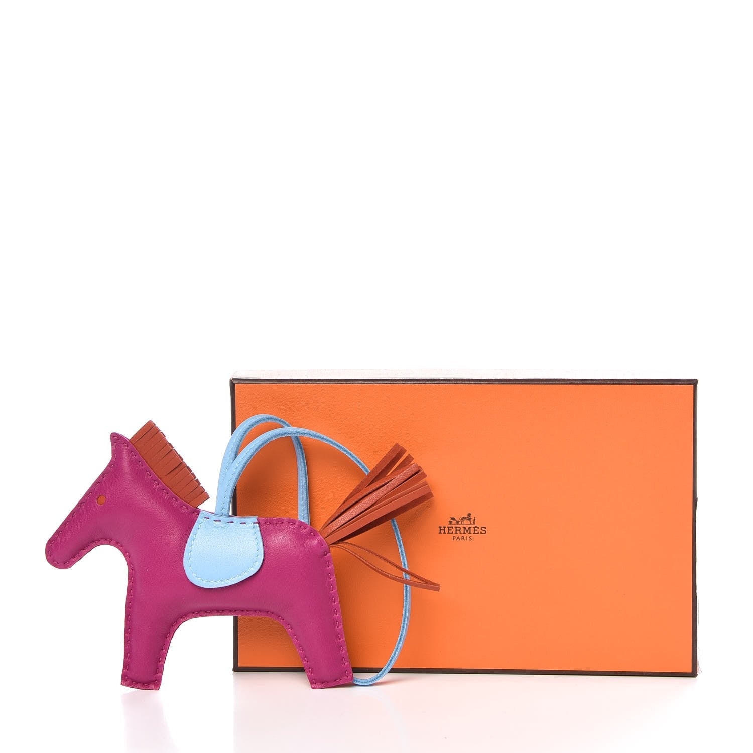 Hermes Milo Lambskin Grigri Rodeo Horse Bag Charm MM Rose Pourpre Cornaline Celeste 5 of 5