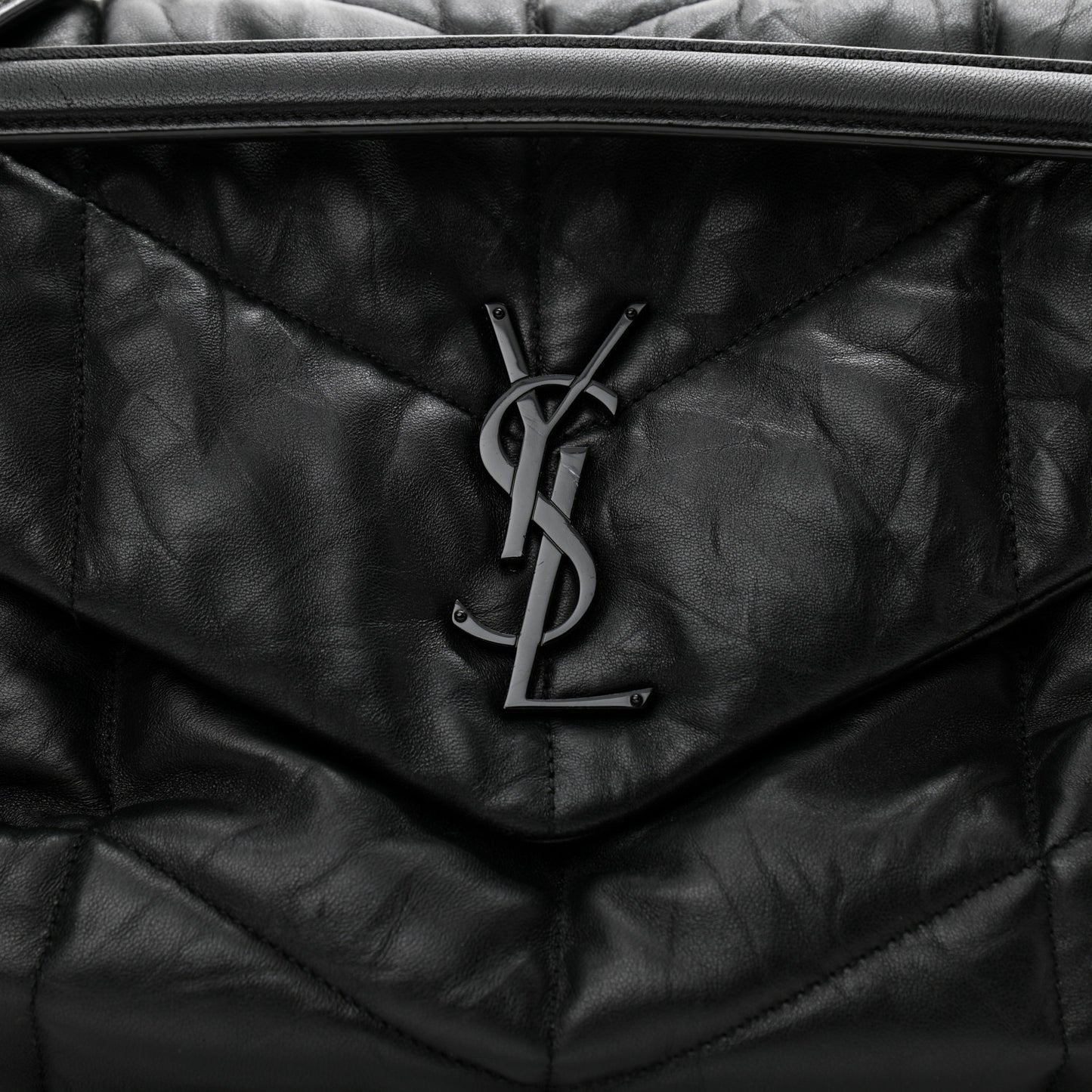 Lambskin Quilted Monogram Monochrome Medium Loulou Puffer Chain Satchel Black