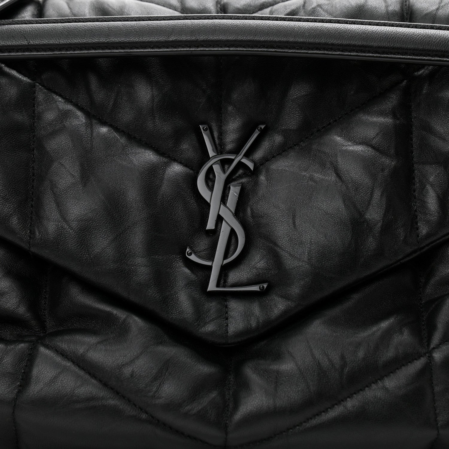 Saint Laurent Lambskin Quilted Monogram Monochrome Medium Loulou Puffer Chain Satchel Black 9 of 11