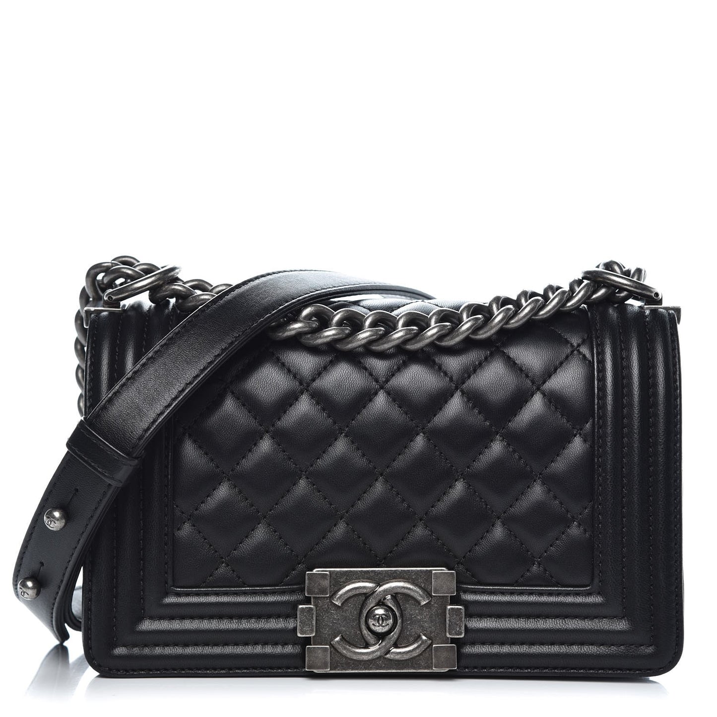 Lambskin Quilted Small Boy Flap Black