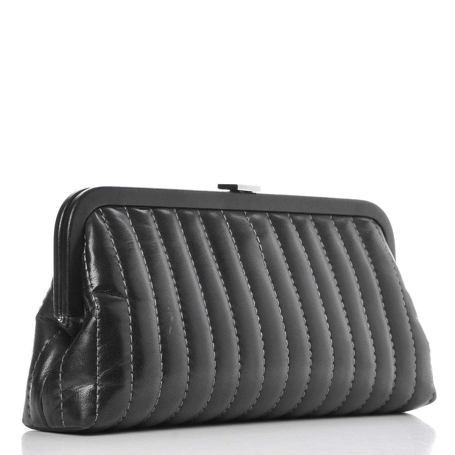 Lambskin Vertical Quilted Mademoiselle Clutch Dark Brown