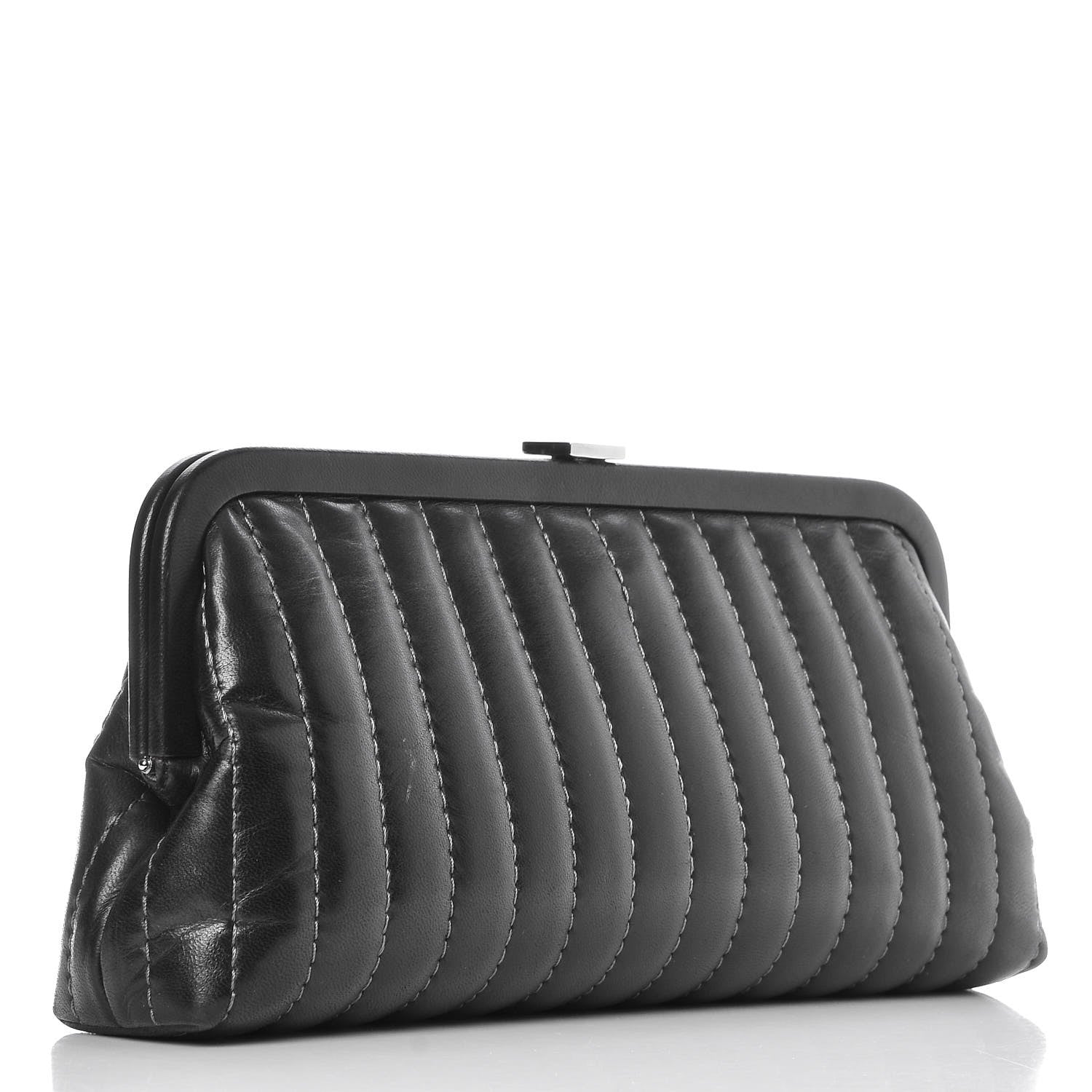 Chanel Lambskin Vertical Quilted Mademoiselle Clutch Dark Brown 3 of 8