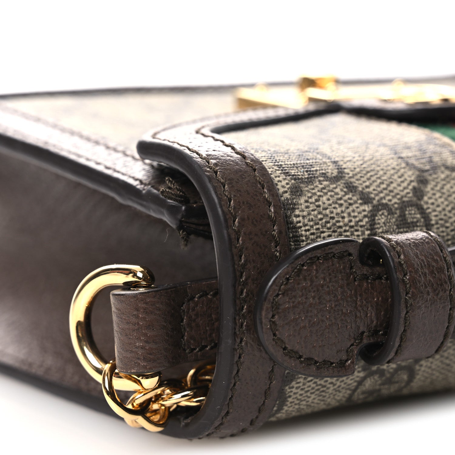 Gucci GG Supreme Monogram Textured Dollar Calfskin Web Mini Ophidia Padlock Top Handle Chain Shoulder Bag Beige Ebony New Acero 11 of 11