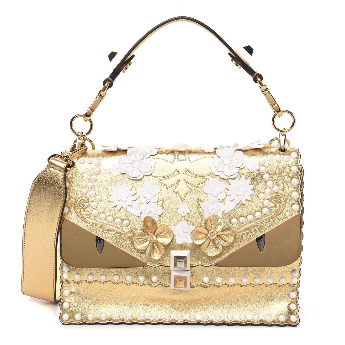 Metallic Calfskin Wonder Monster Kan I Shoulder Bag Gold