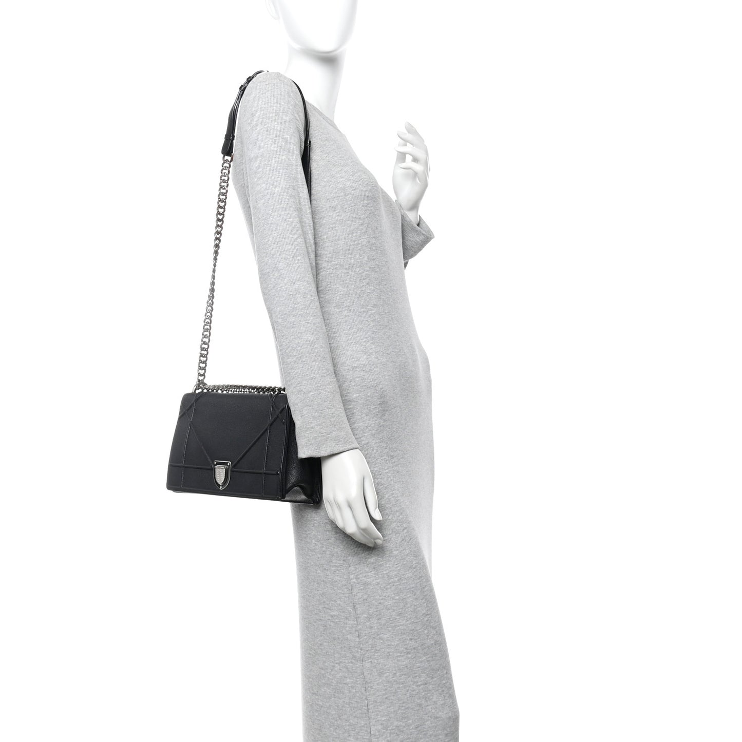Grained Calfskin Medium Diorama Flap Bag Black