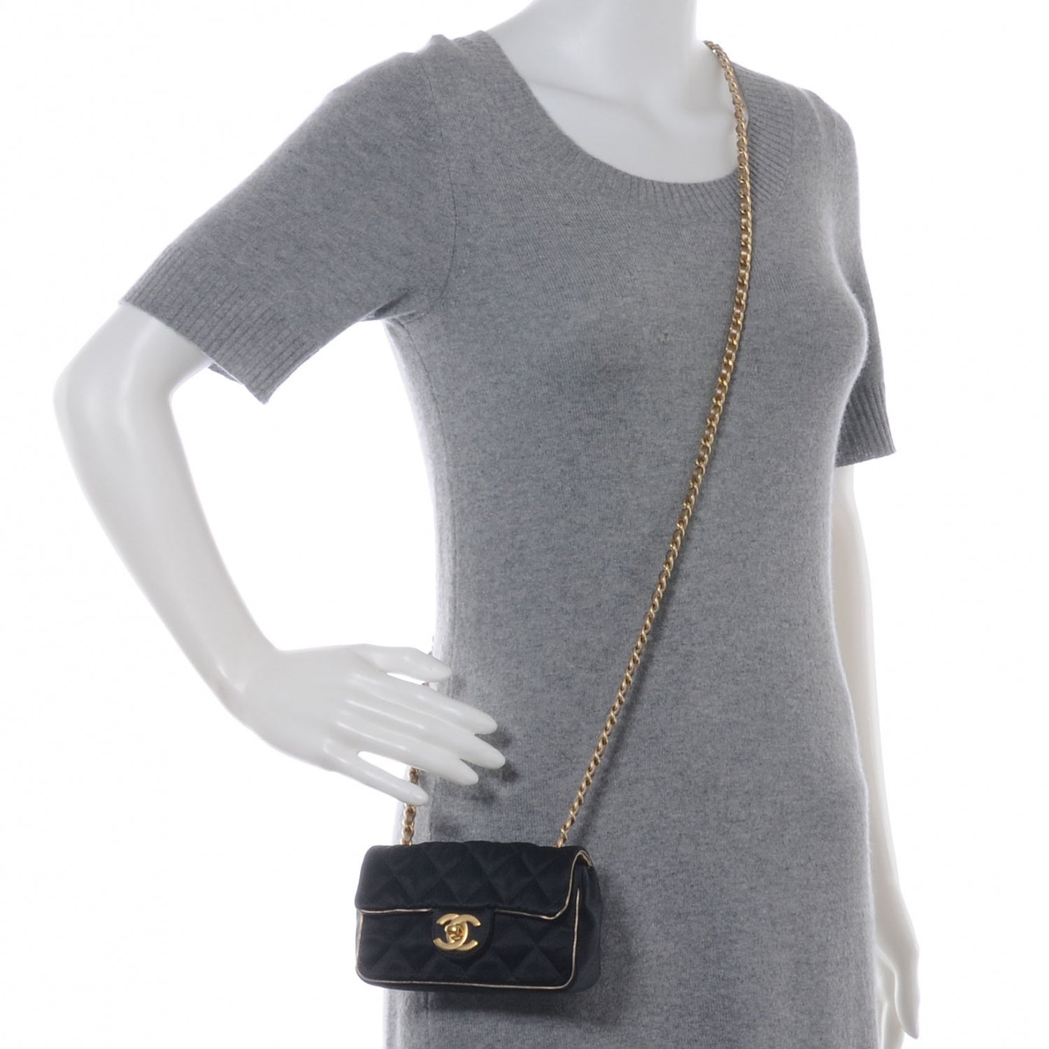 Chanel Satin Quilted Extra Mini Flap Black Gold 2 of 8