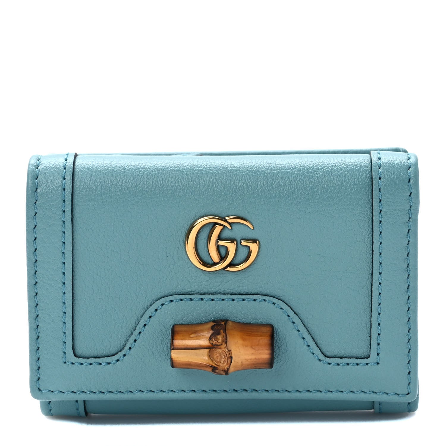 Gucci Wonka Grain Calfskin Diana Tri-Fold Wallet Dusty Azure 1 of 8