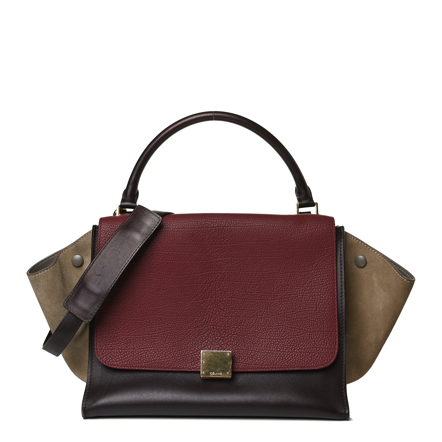 Celine Textured Calfskin Suede Tri-Color Large Trapeze Burgundy 1 of 22