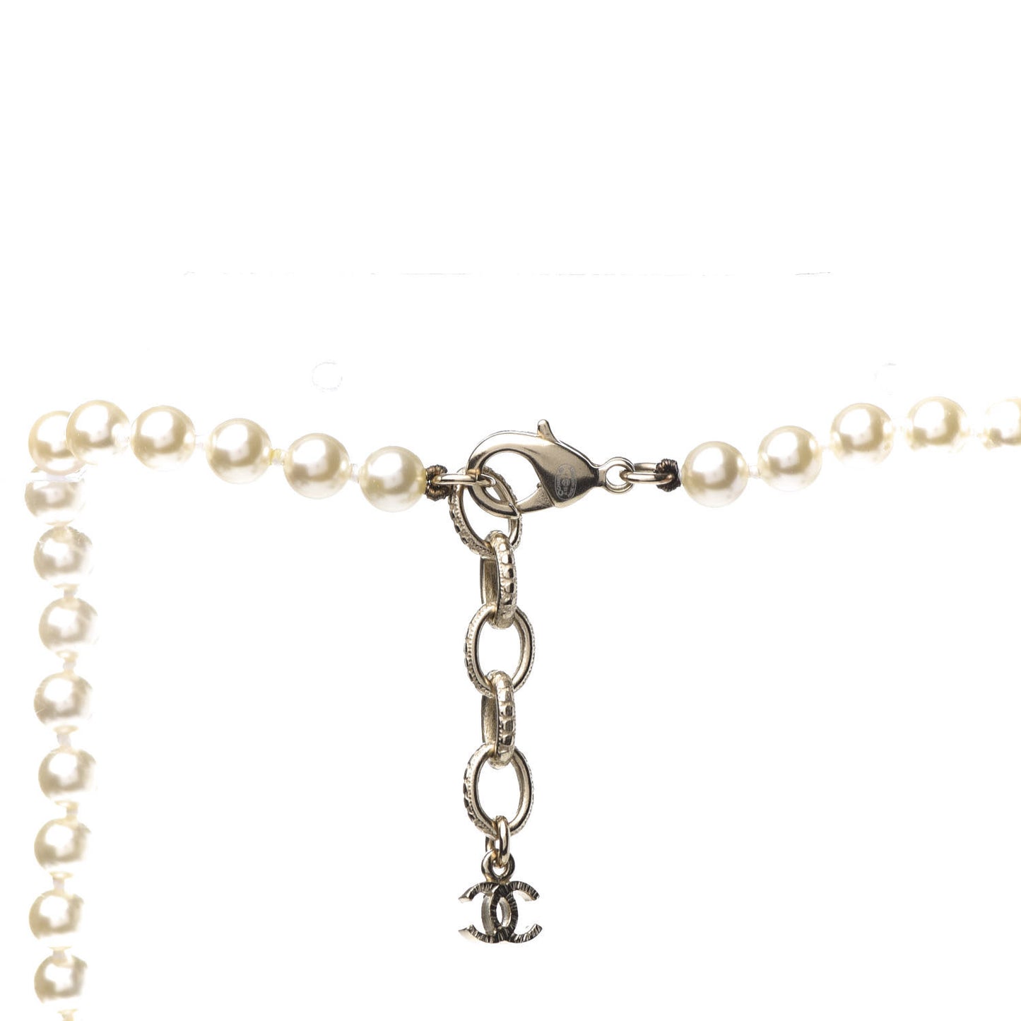 Graduated Pearl Crystal CC Long Necklace Gold Black