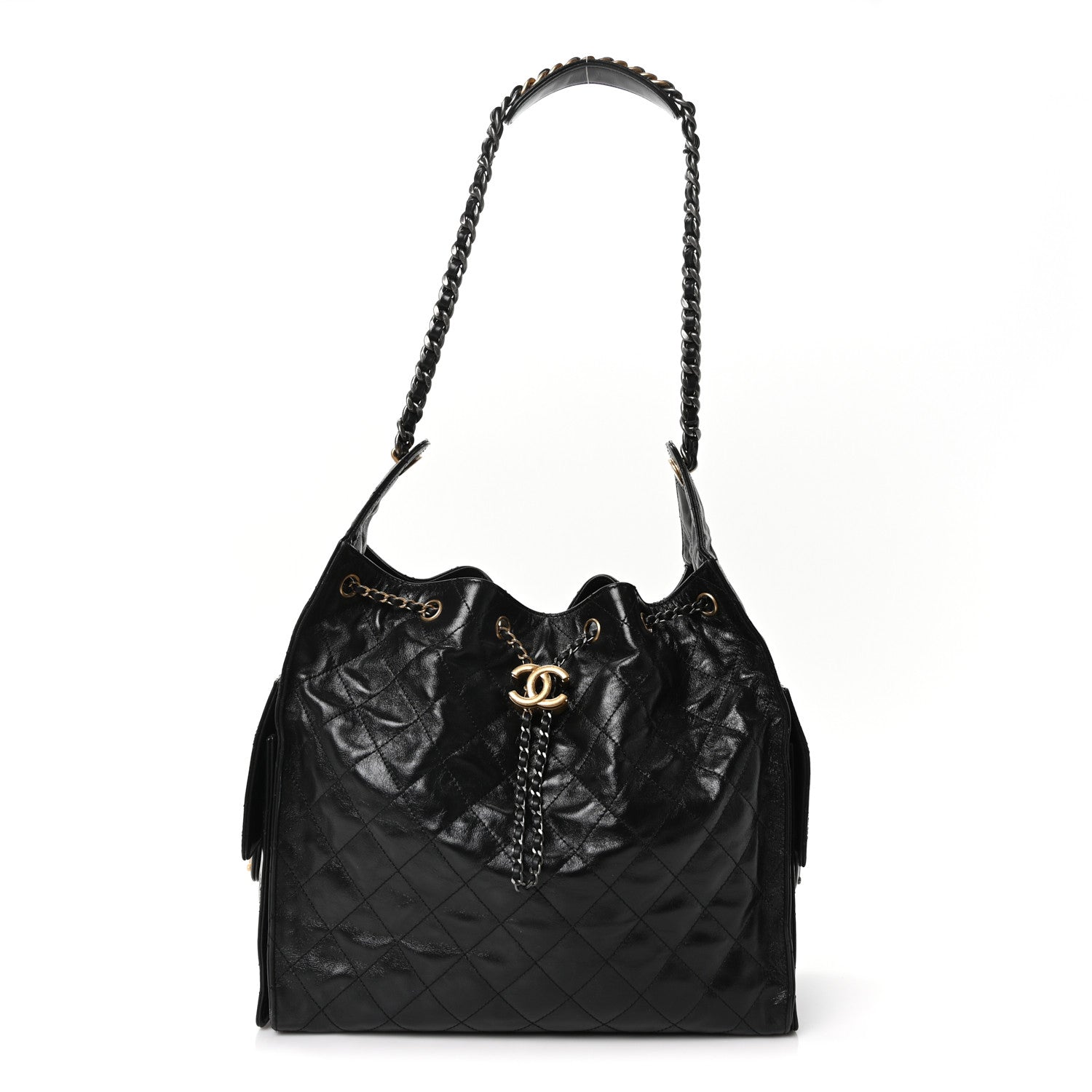 Chanel Shiny Crumpled Calfskin Quilted Medium Chanel 25 Handbag Black Black 1 of 10