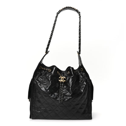 Chanel Shiny Crumpled Calfskin Quilted Medium Chanel 25 Handbag Black Black 1 of 10