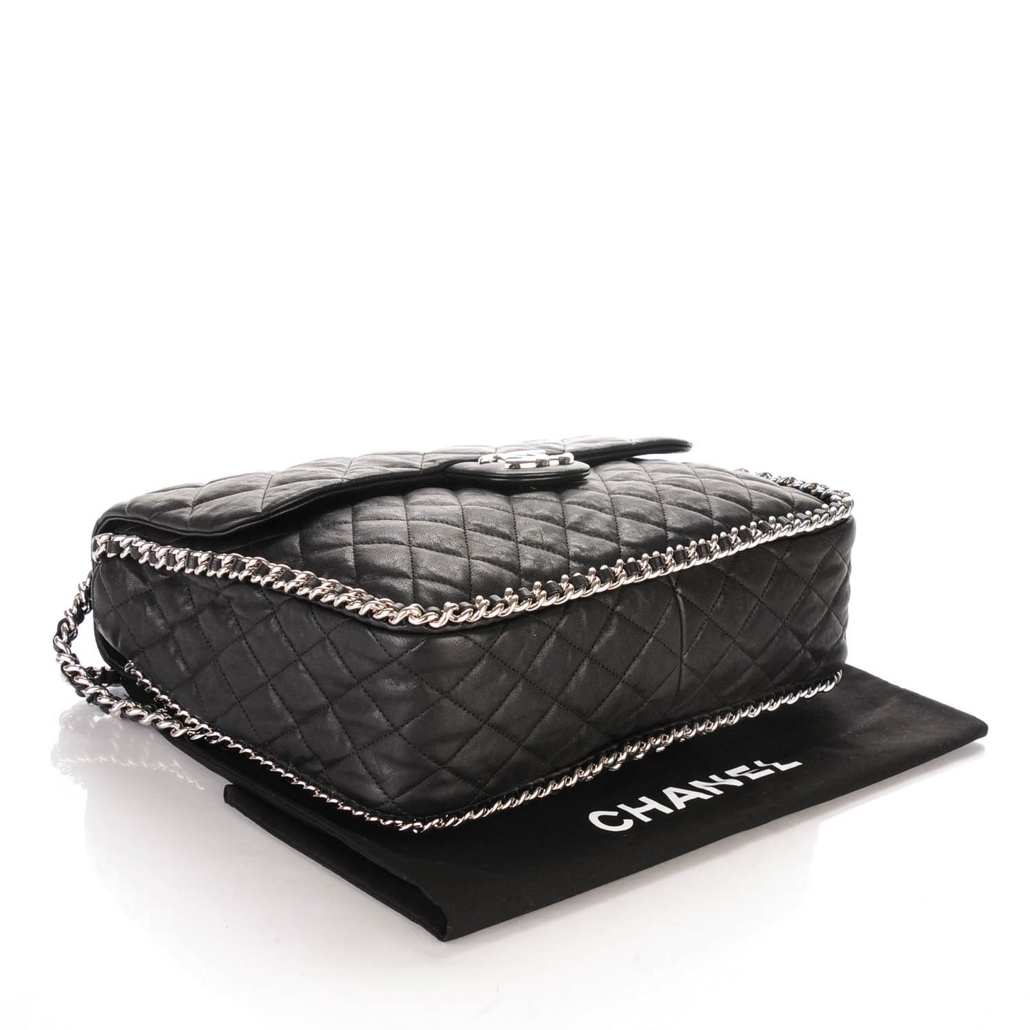 Washed Lambskin Maxi Chain Around Flap Black
