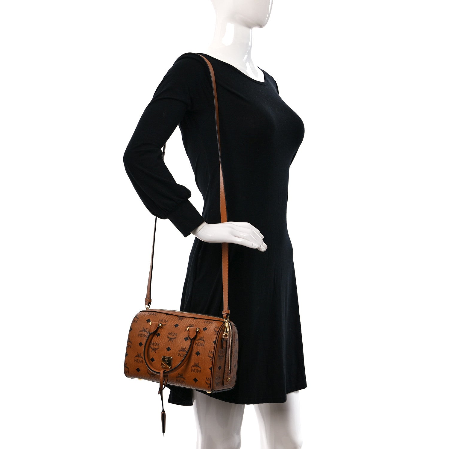 MCM Visetos Small Essential Boston Bag Cognac 3 of 8