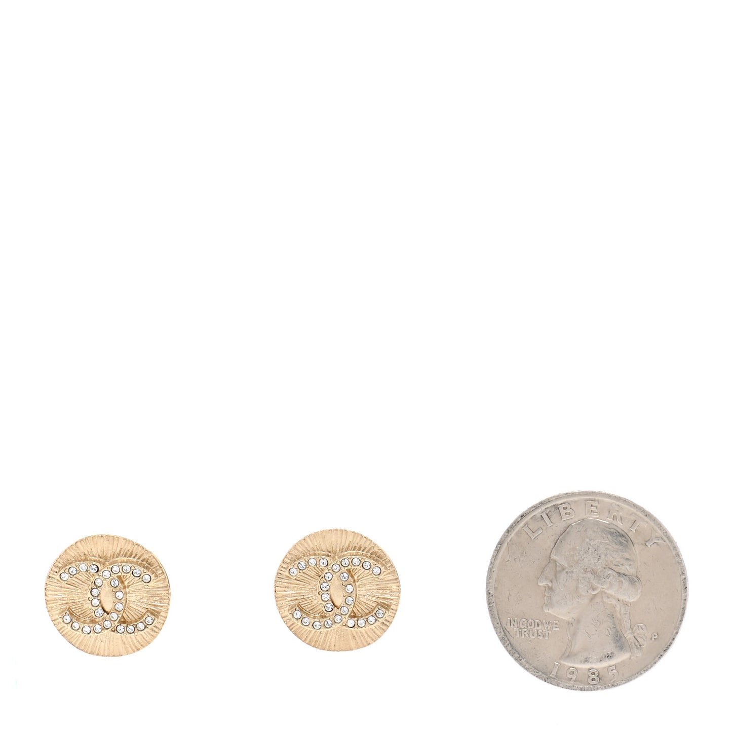 Crystal CC Round Medallion Earrings Light Gold