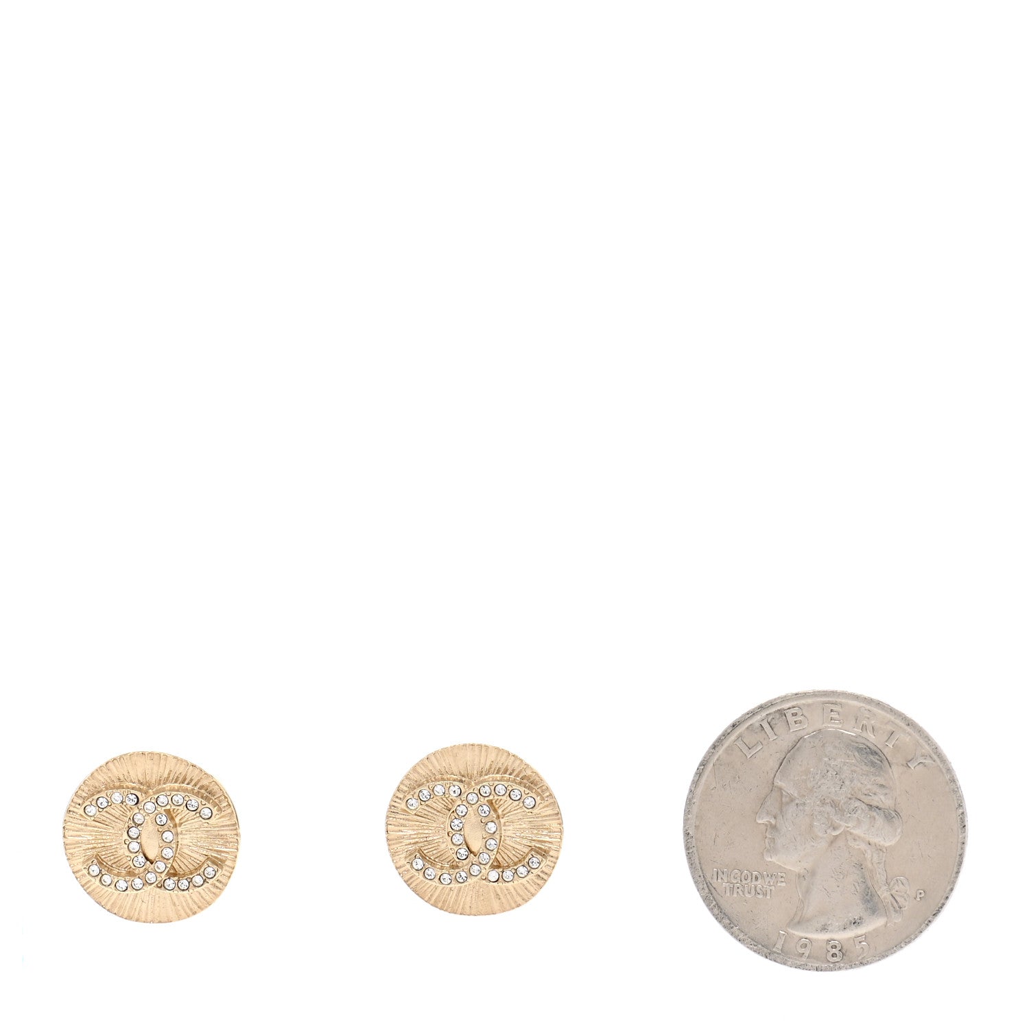 Chanel Crystal CC Round Medallion Earrings Light Gold 2 of 5
