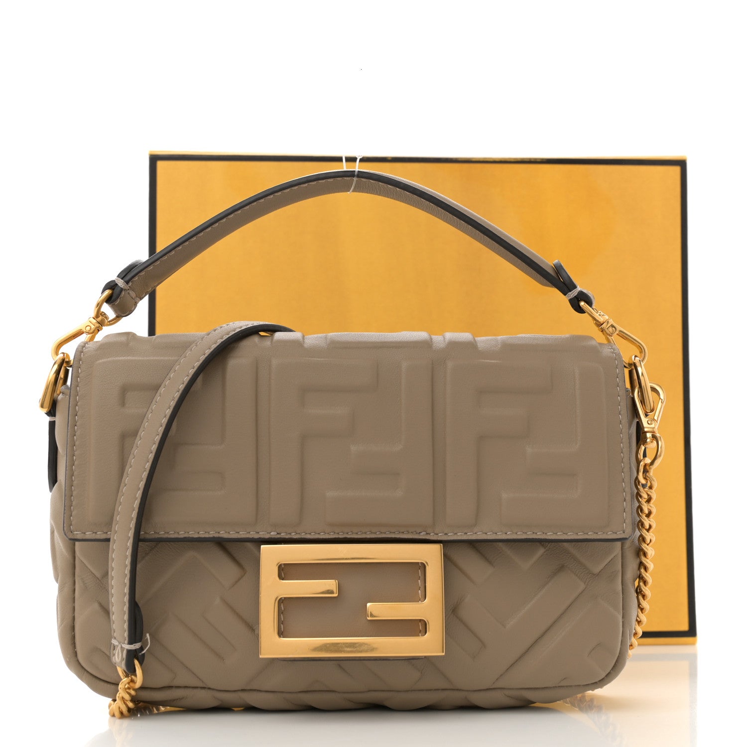 Fendi Nappa FF 1974 Embossed Mini Baguette Dove Gray 13 of 13