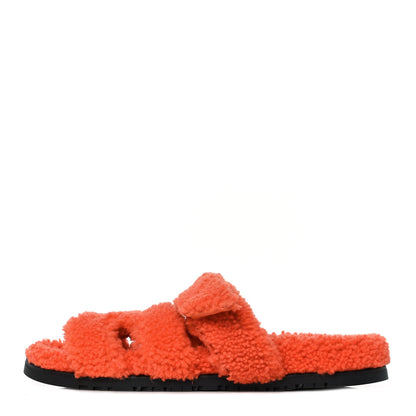 Hermes Woolskin Womens Chypre Sandals 39 Orange 1 of 8