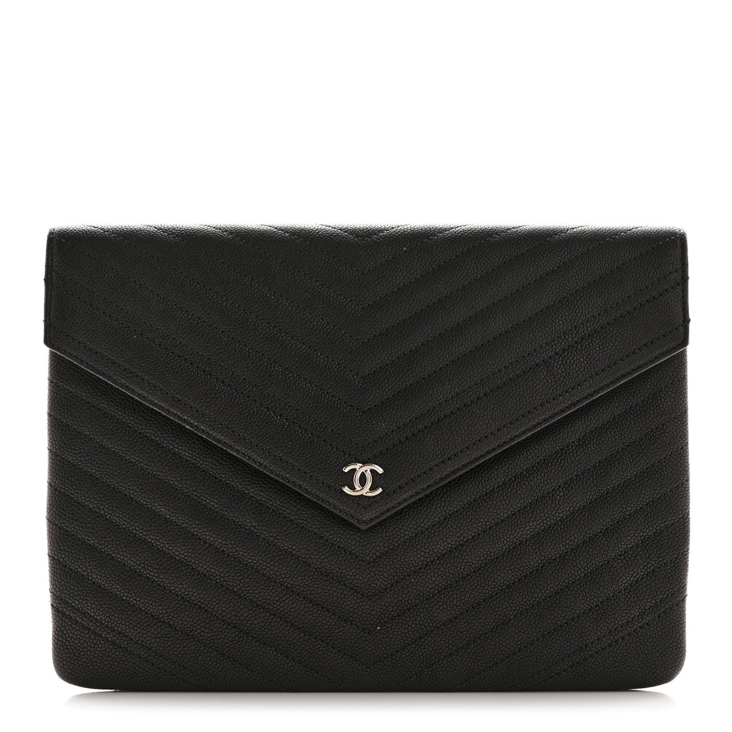 Calfskin Chevron Quilted Small Envelope Clutch Black
