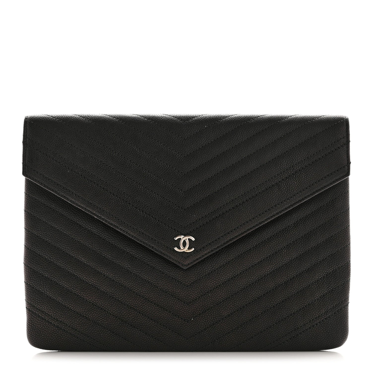 Chanel Calfskin Chevron Quilted Small Envelope Clutch Black 1 of 9