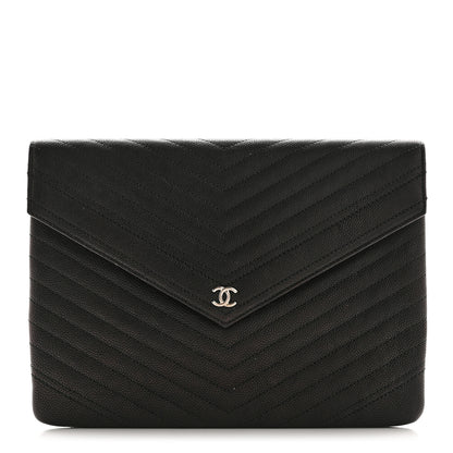 Chanel Calfskin Chevron Quilted Small Envelope Clutch Black 1 of 9