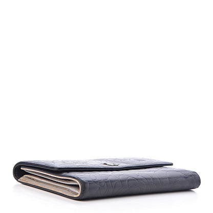 Chanel Lambskin Camellia Embossed Large Flap Wallet Black 4 of 17