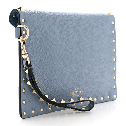 Valentino Garavani Pebbled Calfskin Medium Rockstud Envelope Flat Wristlet Pouch Atlantique 3 of 6
