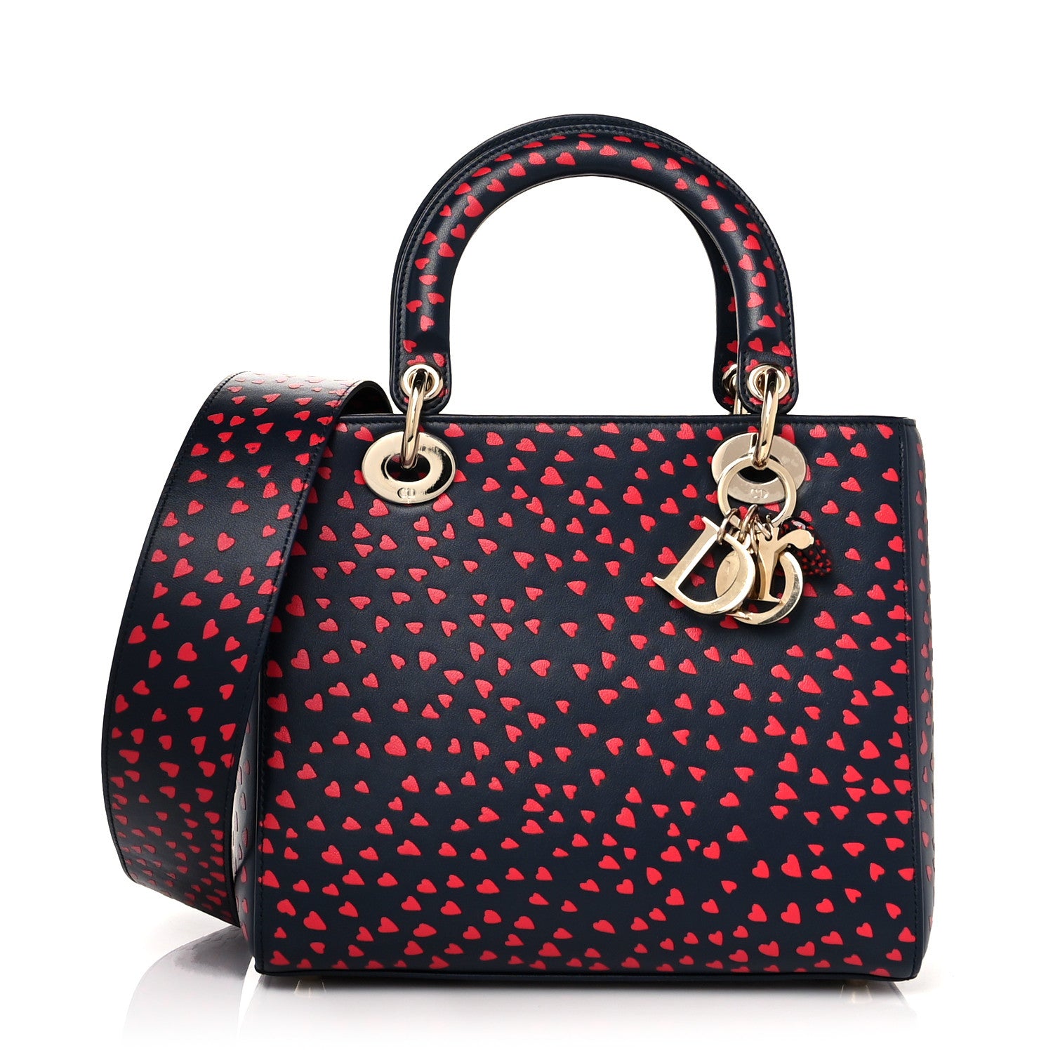 Christian Dior Calfskin I Love Paris Medium Lady Dior Navy Red 1 of 9