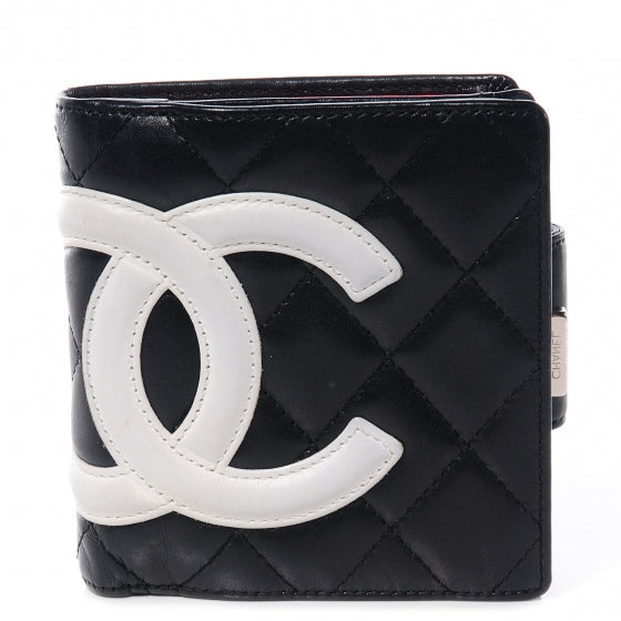 Chanel Calfskin Quilted Cambon Bi-Fold Wallet Black White 1 of 8