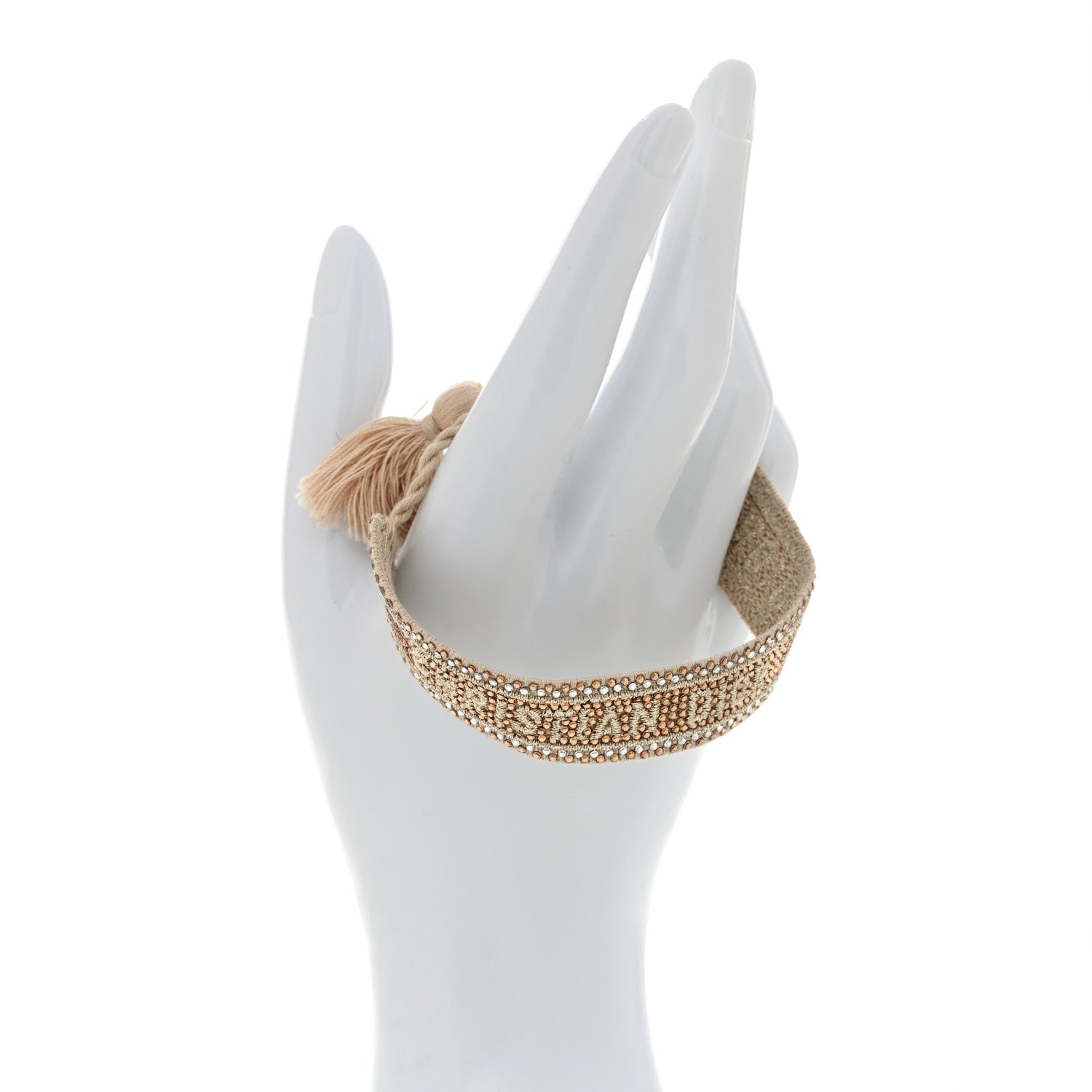 Christian Dior Woven Cotton Crystal Embroidered J'Adior Friendship Bracelet Gold 2 of 5