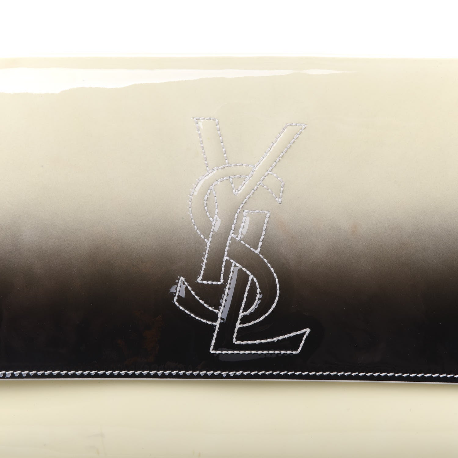 Saint Laurent Patent Calfskin Ombre Monogram Large Belle De Jour Clutch Ivory Black 8 of 9