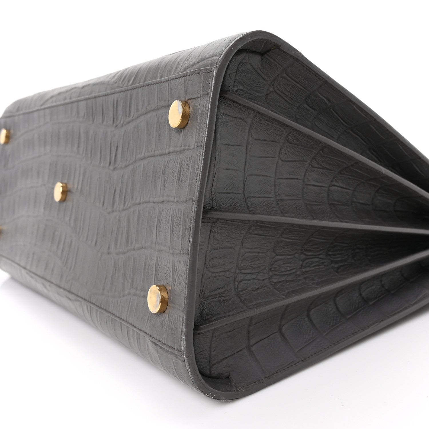 Saint Laurent Calfskin Crocodile Embossed Large Sac De Jour Carryall Grey 10 of 10