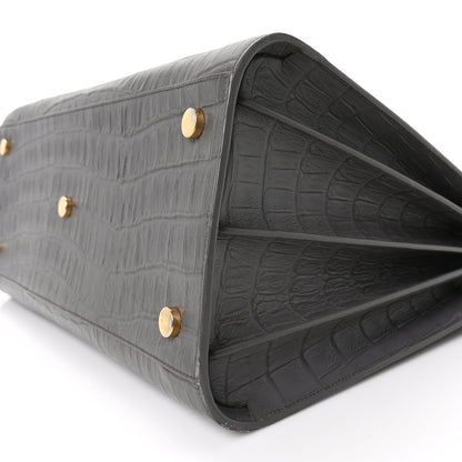 Saint Laurent Calfskin Crocodile Embossed Large Sac De Jour Carryall Grey 10 of 10