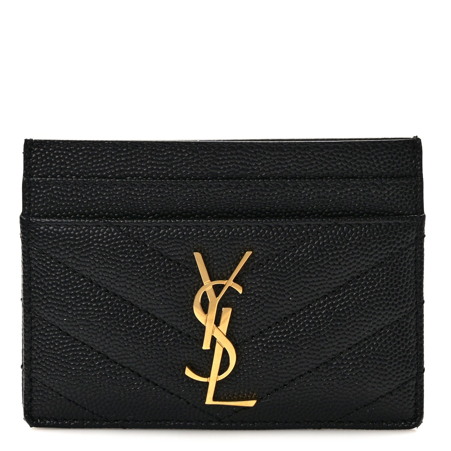 Saint Laurent Grain De Poudre Matelasse Chevron Monogram Credit Card Case Black 1 of 8