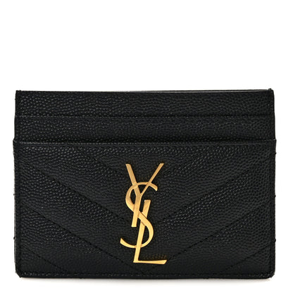 Saint Laurent Grain De Poudre Matelasse Chevron Monogram Credit Card Case Black 1 of 8