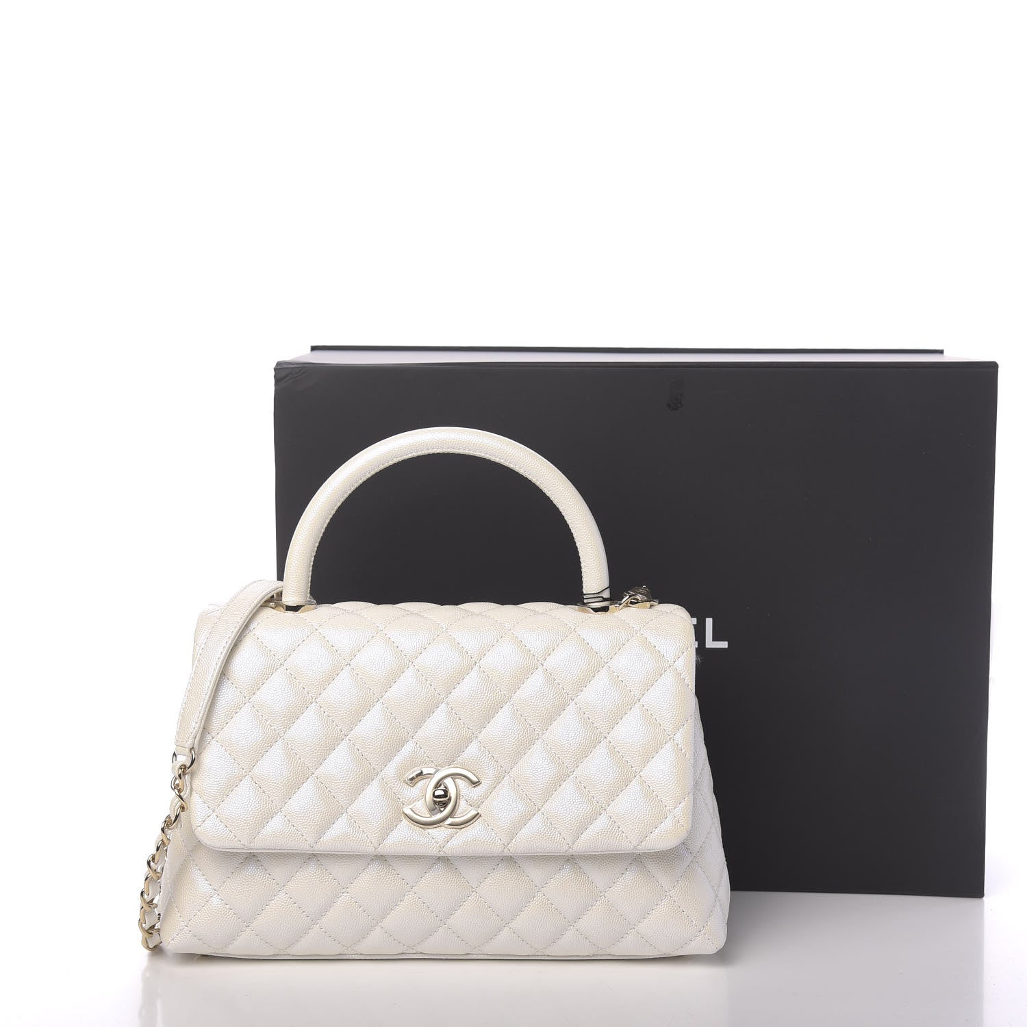 Chanel Iridescent Caviar Quilted Small Coco Handle Flap White 11 of 11