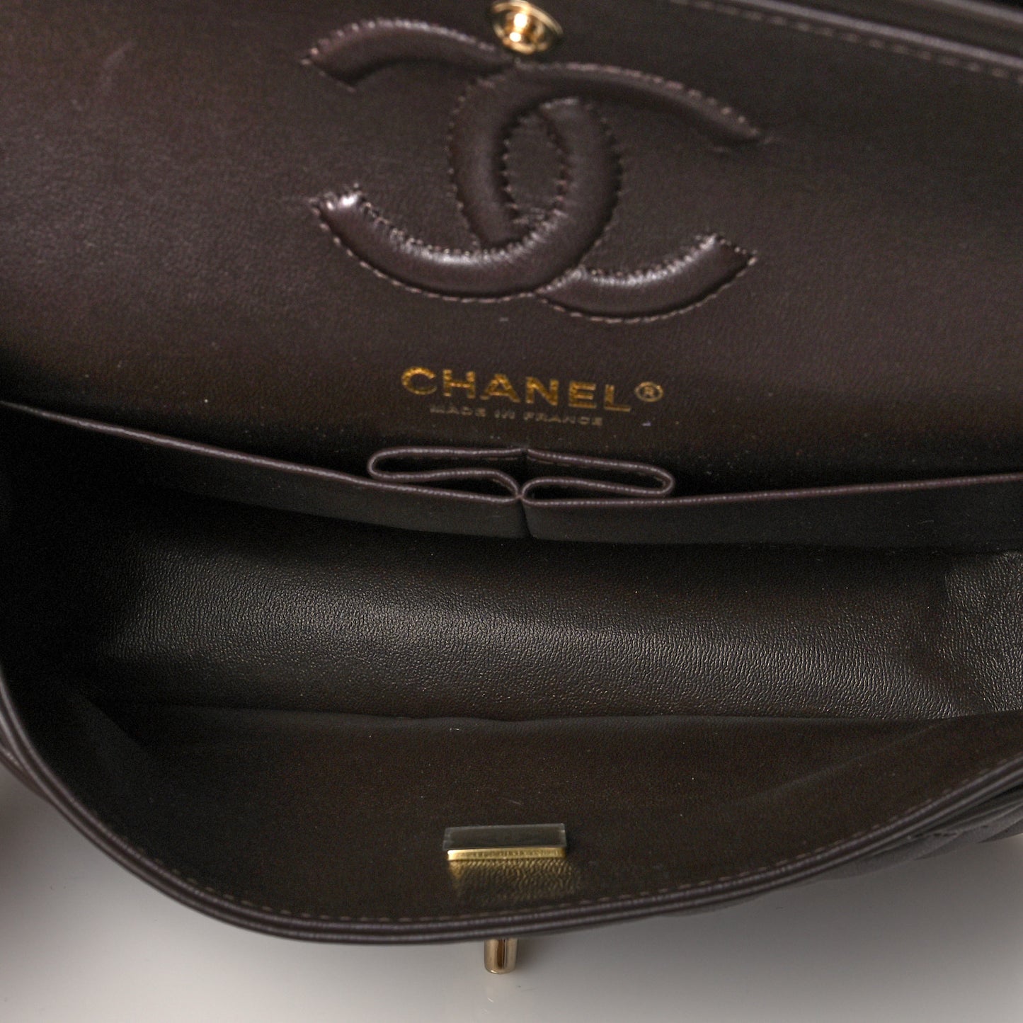 Lambskin Quilted Small Double Flap Dark Brown