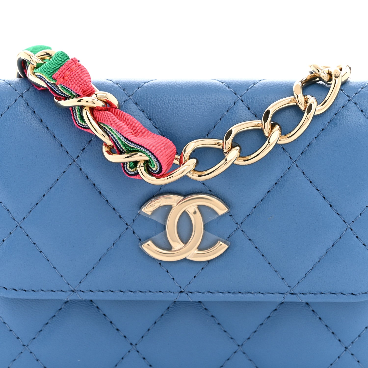 Chanel Shiny Lambskin Ribbon Quilted Flap Belt Bag Blue 8 of 11
