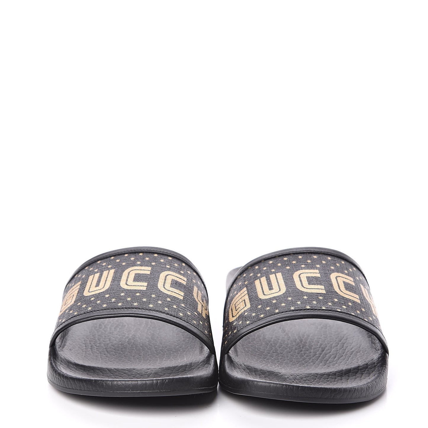 X SEGA Supreme Canvas GUCCY Stars Womens Slide Sandals 40 Black Gold
