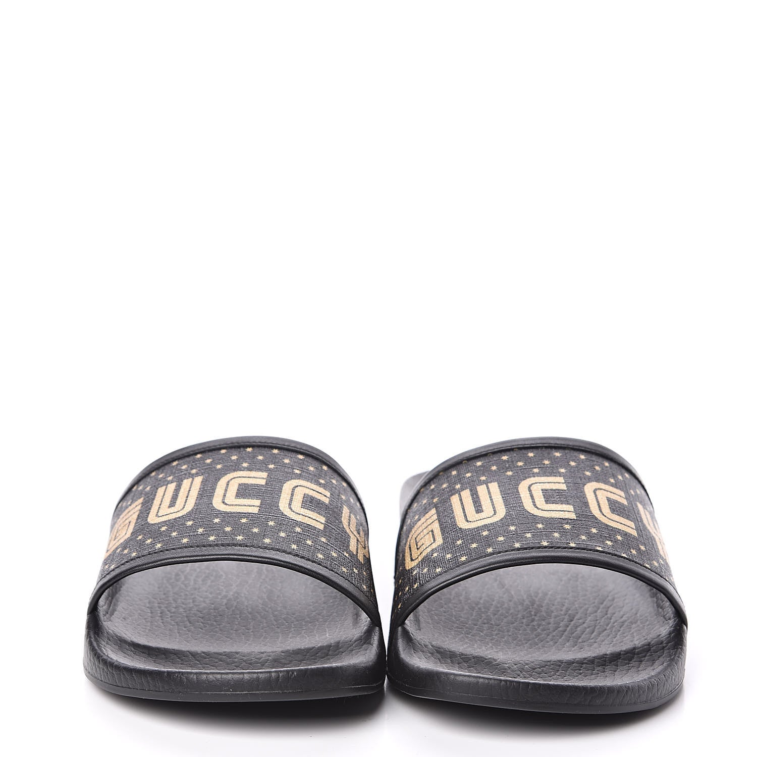 Gucci X SEGA Supreme Canvas GUCCY Stars Womens Slide Sandals 40 Black Gold 2 of 8